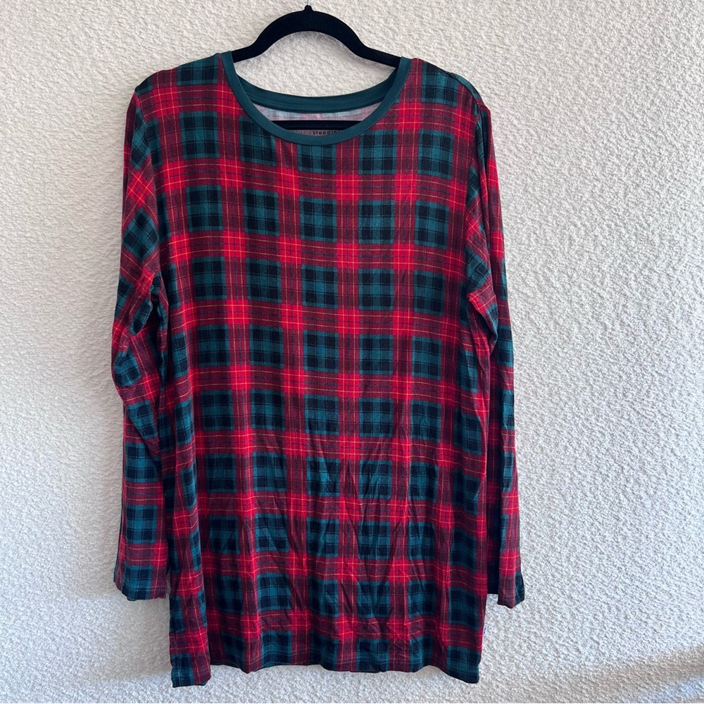 Little Sleepies Men’s Christmas Bamboo Plaid‎ Red Green Pajama Shirt Size Large